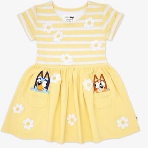 Little Sleepies Bluey Garden Games Yellow Patch Pocket Dress size 8